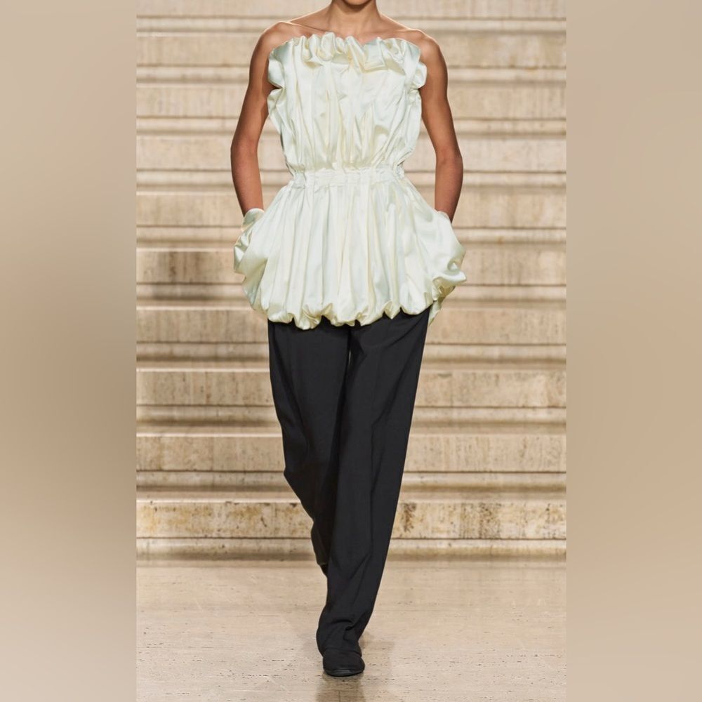 TOVE Raynara strapless gathered satin top size 36/us size 4